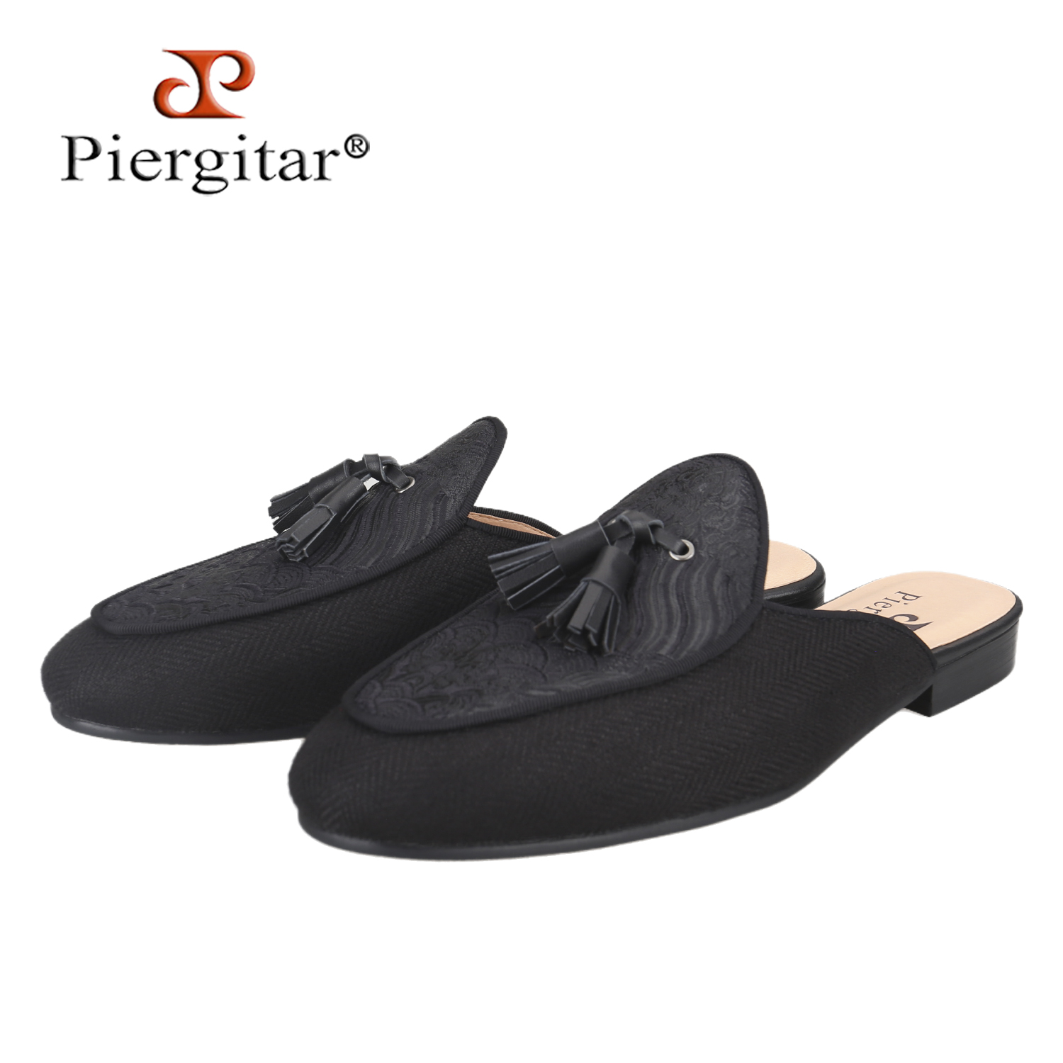 New Ethnic Fashion - Piergitar New Chinese-Style Black Herringbone Linen