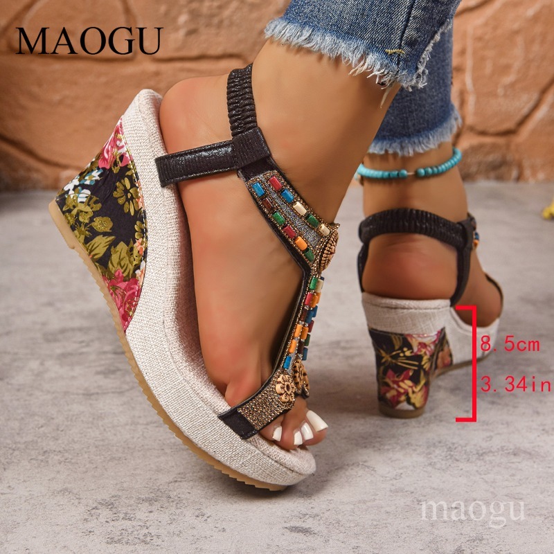 Boho Beaded Floral Wedge Sanda - Ethnic Modern Fashion review and price