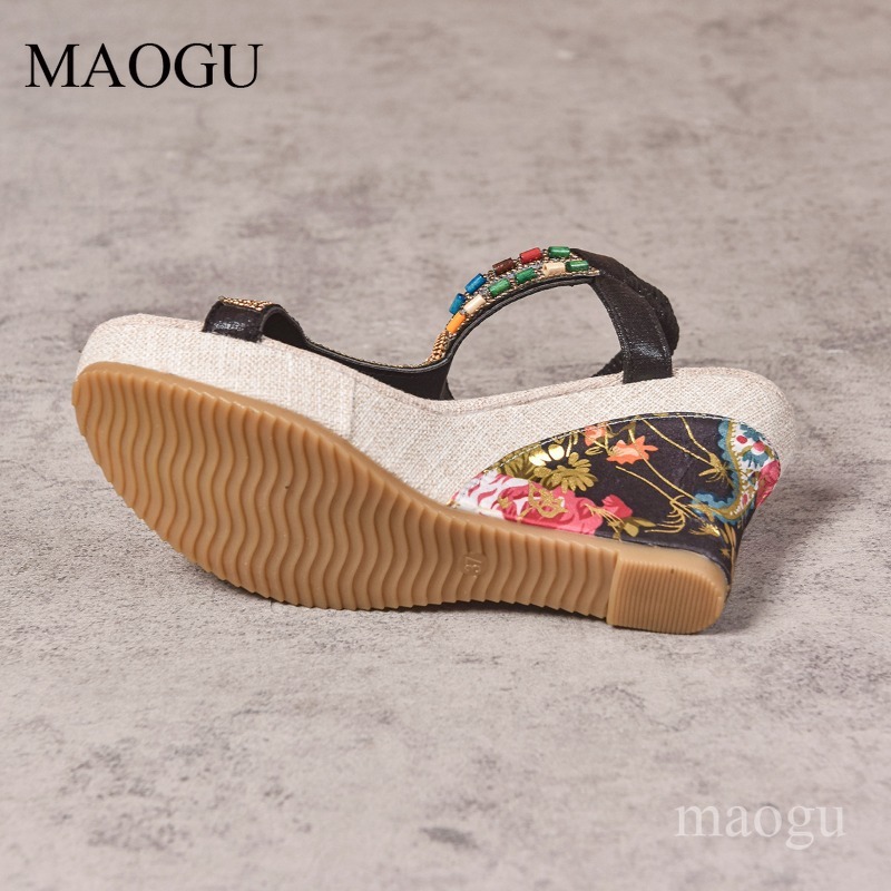 Boho Beaded Floral Wedge Sanda - Ethnic Modern Fashion review and price